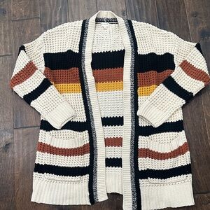 Hem & Thread Cream, Black, Brown, and Yellow Striped Cardigan